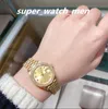 女性用時計自動機械式デート18kイエローゴールドパターンダイヤモンドダイヤルレディースウォッチ2813ムーブメントサファイアダイブレディファッションガールリストウォッチギフト