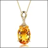 Pendant Necklaces Luxury Mermaid 18K Gold Citrine Gemstone Pendant Necklace For Women Fashion Jewelry Christmas Gift Drop De Dhgar7372112