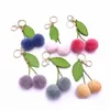 Key Rings Fashion Cherry Key Chain Fluffy Artificial Rabbit Fur Ball Pompom Leaf Keychain Charm Handbag Car Holder Pendant Gift 2022 Dhwkb