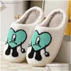 Slippers Slippers Custom Cute Red Heart Bad Bunny Slides Ladies Winter Indoor Warm House Drop Delivery Shoes Accessories Dhvnj