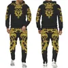 Men's Tracksuits Fashion Golden Lion Pattern Tracksuit Hooded Sportswear Outfits Hoodie/Pants/Suit Spring Autumn 3D Printed Two Pieces Sets 221128