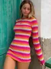 Party Dresses Hawthaw Women Long Sleeve Striped Beach Vacation Bodycon Mini Dress Streetwear Summer Clothes Wholesale Items For Business 221128