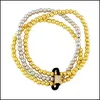 Bracciali con ciondoli Bracciale impilabile color oro Sier per donna Bracciale con perline placcato in rame Gioielli di moda elastici Goccia Deliv Dhgarden Dh9Yr