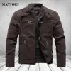 Herrjackor Motorcykel läderjacka Men Autumn Fleece Tactics Coat Male Pu Stand Collar Zipper Casual Slim Windbreaker Chaquetas 221129