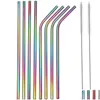 Dricker halm Rainbow rostfritt stål dricka st kostym bländande färg 215x6mm tubaris set med rengöringsborste sugrör kit bar dhyr7