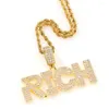 Pendant Necklaces To Be Rich Iced Out Bling Letter Pendant&Necklace Mirco Pave Prong Setting For Men Hip Hop Jewelry BP039