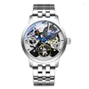 ساعة معصم Ailang أزياء Tourbillon Hollow Wathproof Watch Men Black Full Steel Full Luminous Steampunk Skeleton Watches for Mens