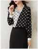 Women's Blouses Black Dots Stitch V-Neck Long Sleeved Spring Autumn Top Shirts Fashion 2022 Vintage Clothes For Women Female