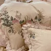 Set di biancheria da letto 1000TC egiziano a fiocco lungo in cotone fiore ricamo principessa Set chic trapunta in pizzo copripiumino biancheria da letto fodere per cuscini 221129