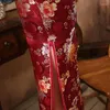 Roupas étnicas Vintage Burgundy Colar de mandarim QIPAO Banquete de vestido chinês Bordado Flor Cheongsam Sexy Slim Split vestidos