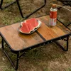 Camp Furniture Outdoor Folding Table Adjustable Height Camping Wood Grain Portable Aluminum Alloy Lightweight Hiking Picnic Desk