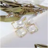 Dangle Chandelier Korean Earrings Golden Geometric Transparent Square Glass Crystal Wedding For Women Accessories Fashion Jewelry Dhorf