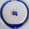 Modeschmuck blaue Steine ​​Perlen Schmuck Anhänger Halskette Ohrringe Set AAA