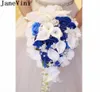 Janevini Royal Blue Waterfall Artificial Wedding Bouquet met Crystal Bride Flowers Roses Callla Lily Bridal Broche Bouquet de marr3842345