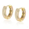 Hoop Huggie 18K Gold Plated Copper Zircon Hoop Earrings Men Women Hip Hop Jewelry Iced Out Stud Earings Bling Diamond Earring For Dhtsk