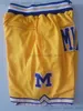 1817 جامعة ميشيغان '' Wolverines''men شورت كرة السلة مع سراويل جيب سحاب للرواطين الرجال البحرية الصفراء التنفس السراويل