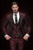 Męskie garnitury Blazers Przyjazd Czarny Lapel Groom Tuxedos Burgundy Men Wedding 3 sztuki