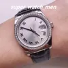 Montre Unisexe 36mm Cadran Romain Diamant Lunette Bracelet en Cuir Noir Montres Homme Automatique Mécanique 116189 Avec Boîte/Papiers Saphir Plongée Mode Montres-Bracelets