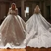 Utsökta gnistrande pärlor bröllopsklänning bollklänning skräddarsydd glänsande illusion paljetter spetskyrka brudklänningar
