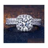 Bandringar 2st/set ringar för kvinnor par kubik zirkonia fyrkantiga ringälskare smycken brud bröllop engagemang romantiskt juvelverk gif dhjce