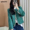 Wo Chic Design Pailletten Grün Plaid Tweed Abgeschnitten Jacke Frauen Koreanische Mode Tasten Kurzen Mantel Vintage Luxus Chaquetas De Mujer