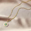 Chaînes Titane Acier Clavicule Chaîne En Acier Inoxydable Collier Tournesol Vert Pierre Pendentif Femme Boho Bijoux Goutte