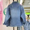 Kvinnorjackor 2022 Autumn Denim Jacket Heavy Industry Sequins Beading Flower Sweet Short Coat Women's Loose Casual Jeana
