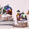 Decoratieve objecten Figurines Christmas Scene Snowy Village Huis met LED Light Musical Revolving Santa Claus 221129