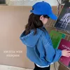 28T Chaquetas de mezclilla para niñas, niños pequeños, ropa para niñas, pantalones vaqueros con capucha de manga larga, abrigos, Top holgado de moda, jersey, ropa de calle 7846329