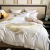 Bedding sets Chic Feathers Embroidery Duvet Cover Set Golden Pink Bird 1000TC Egyptian Cotton with Bed Sheet 2Pillowcase 221129