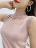 Women's Sweaters Hollow Out Sleeveless Women Knitted Sweater Turtleneck Black Lace Sexy Lady Vest T Shirts 2022 Pink Loose Summer Thin Knitted Tops J220915