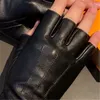 Gants demi-doigt de styliste chauds pour femmes, gants en cuir véritable à la mode, marque de luxe, hiver et automne, Gants212O