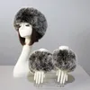 Beanieskull Caps Faux Fur Hat and Cuffs Set Autumn Winter S for Women Solid Fluffy Warm Beanies Ladies Olika färger 221129