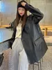 Damesjassen Lautaro Herfst Oversized Glanzend Paars Patroon Kunstleer Blazer Dames Lange Mouw Double Breasted Y2K Jas Mode 221128