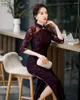 Ubranie etniczne Sheng Coco Lady Velvet Perspective Qipao sukienki Purple Flocked Cheongsam Elegancka Zmodyfikowana długie codzienne modne modne qi