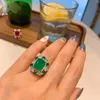 Cluster Rings 925 Sterling Silver 10 14 MM Emerald Cut High Quality Simulation Red Green Gemstone Female Ring Luxury Jewelry