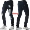 Jeans pour hommes Hommes Ripped Hole Slim Fit Casual Mens Steet Wear Distressed Pencil Pantalon Noir Bleu Clair Denim Pantalon Pleine Longueur Pantalon 210622