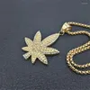 Hanger kettingen hiphop ijsje strass blad hangers goudkleur roestvrijstalen ketting voor vrouwen/mannen gouden bling sieraden