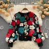 Wo Neploe Herbst Winter Blume Frauen Temperament einreiher Strickjacke Kurzen Mantel Weibliche Vintage Frau Jacke 221129