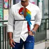 男性のカジュアルシャツ春の男性バギーオウムバタフライインクプリント長袖