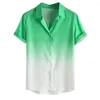Men's Casual Shirts Men T-Shirt Tops Stylish Short Sleeve Turn Down Collar Gradient Color Print Buttons Shirt Sport TShirt Printed T