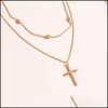 Pendant Necklaces Romantic Cross Pendants Necklace For Women Gold Sier Color Mtilayered Oval Beads Chain Minimalism Female J Dhgarden Dhsz4