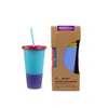 Bouteilles d'eau Bonbons Couleurs Plastique Changement de couleur Pp Tasse Réutilisable Drinkingthermochromic Température Sensing Cups Couvercle Et St 1562 T2 Dr Dhtcv