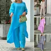 Women's Two Piece Pants 2 Pcs/Set Stylish Pieces Soft Long Top Autumn Tops Suit For Walking Lady Blouse Trousers Set Women