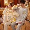 Men's Sleepwear Couple Pajamas Winter Fashion Men Women Loungewear Cotton Cute Cartoon Moon Bear Ruffle Long Sleeve Couple's Homewear