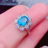 Anneaux de cluster Naturel et réel Blue Topaz Finger 925 Bague en argent sterling Style de luxe