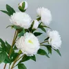 Decorative Flowers High Quality 3 Heads Peony Artificial Flower With Fake Leaf Flores Artificiales Living Room Decoration Mariage White