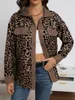 Jackets femininos Capaco de veludo verde feminino 2022 Autumn moda leopard impressão de manga comprida botão mulher casual casaco solto streetwear