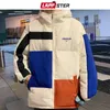 Mens Down Parkas Lappster Y2K Patchwork Winter Bubble płaszcz japońsko -streetwearu Windbreaker Koreańska kurtka pufferowa śmieszna czarna kaptura kurtek 221129