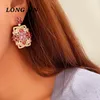 Dangle Earrings Lake Blue Crystal Zircon Heart Shaped Fashion Luxury Flower Square For Women Exaggerated High End Style Jewelry